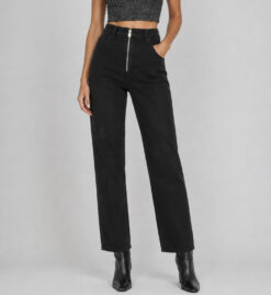 FRAME Le Super High Black Straight Leg Exposed Zip Jeans Women's 24 NWT