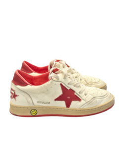 Golden Goose Kids Ball Star Sneakers White Red Leather Shoes EU 32