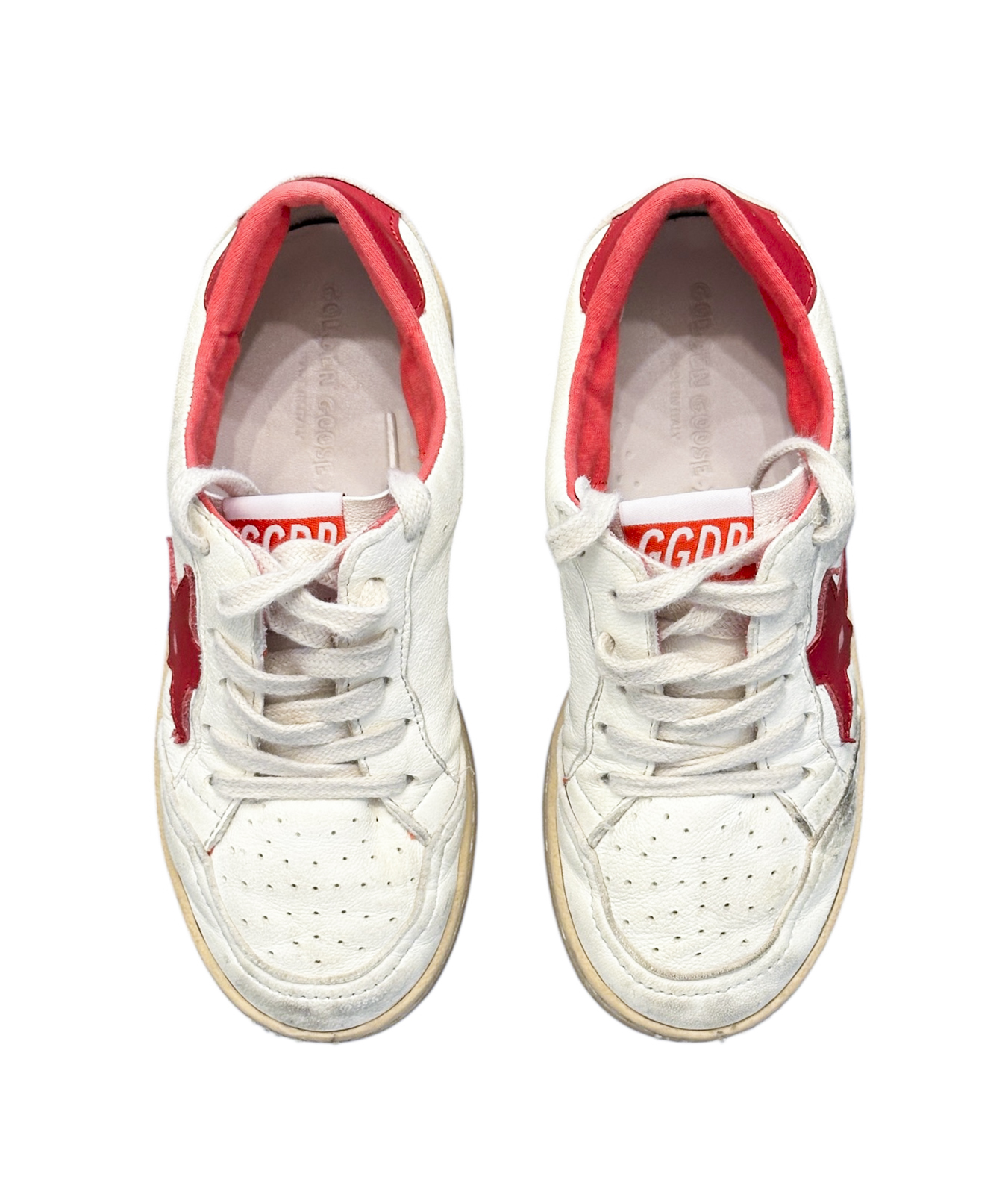 Golden Goose Kids Ball Star Sneakers White Red Leather Shoes EU 32 - Image 4