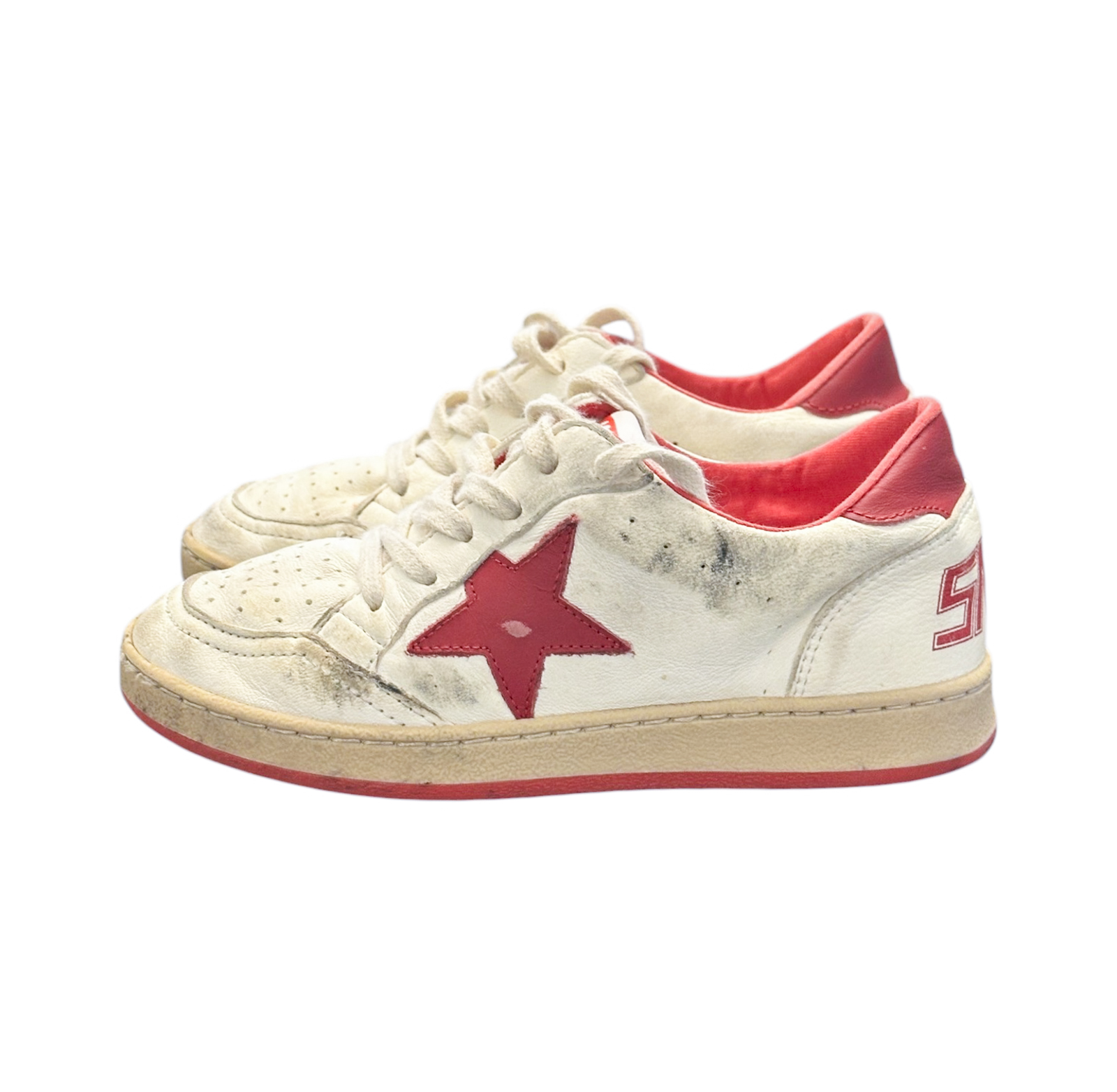 Golden Goose Kids Ball Star Sneakers White Red Leather Shoes EU 32 - Image 5