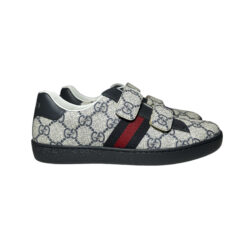 Gucci Kids Teen Ace GG Supreme Blue Gray 3 Strap Sneakers EU 33 NWT