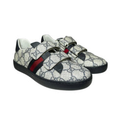 Alternative view of Gucci Kids Teen Ace GG Supreme Blue Gray 3 Strap Sneakers EU 33 NWT