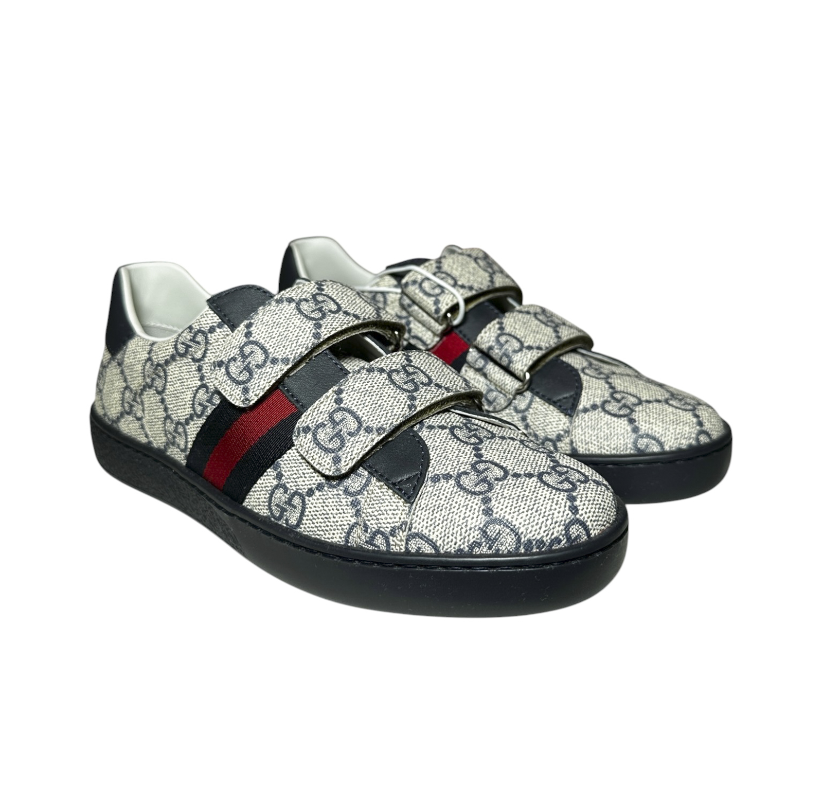 Gucci Kids Teen Ace GG Supreme Blue Gray 3 Strap Sneakers EU 33 NWT - Image 2