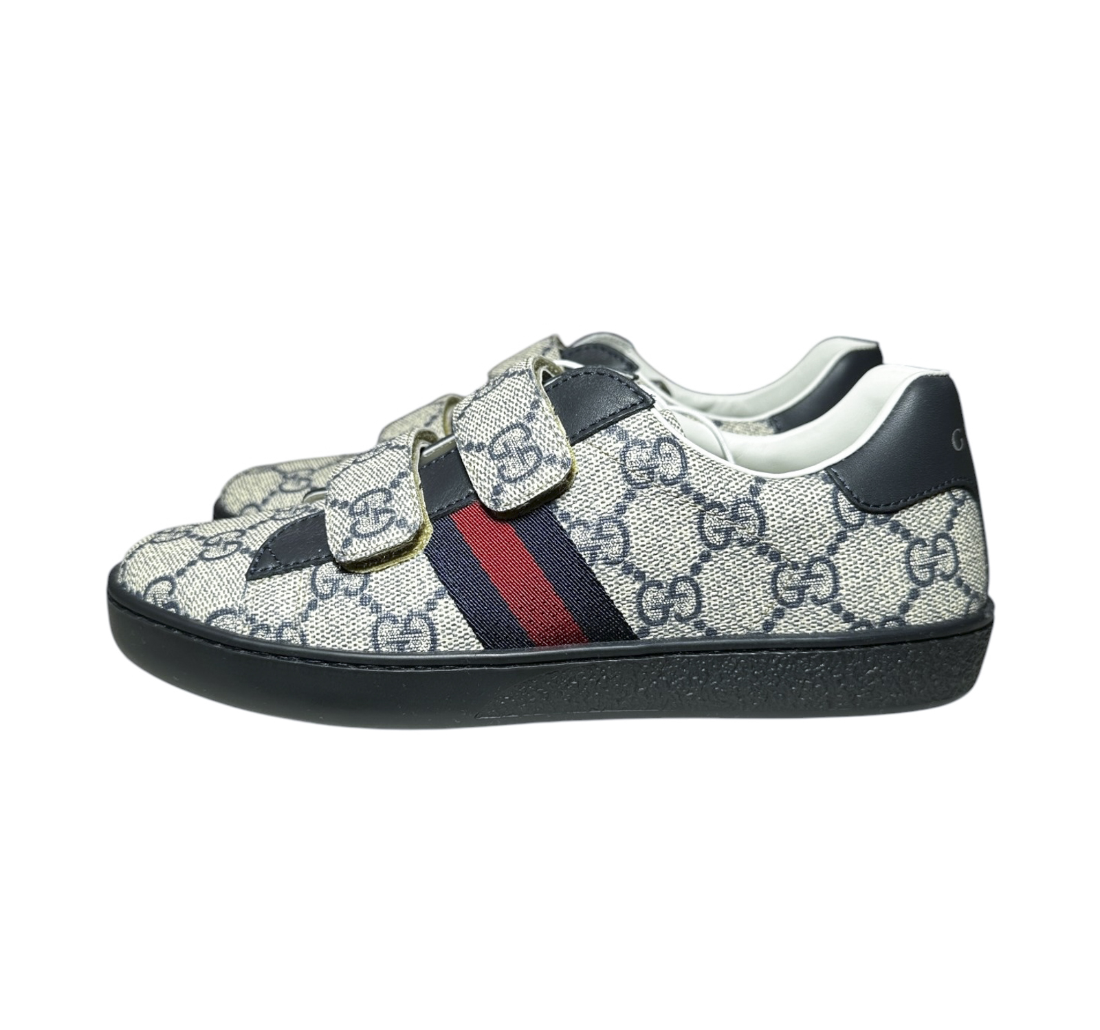 Gucci Kids Teen Ace GG Supreme Blue Gray 3 Strap Sneakers EU 33 NWT - Image 3