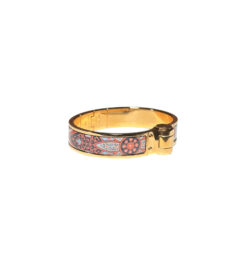 Alternative view of Hermes Charniere Printed Enamel Narrow Hinged Bracelet Rose Gold Plated