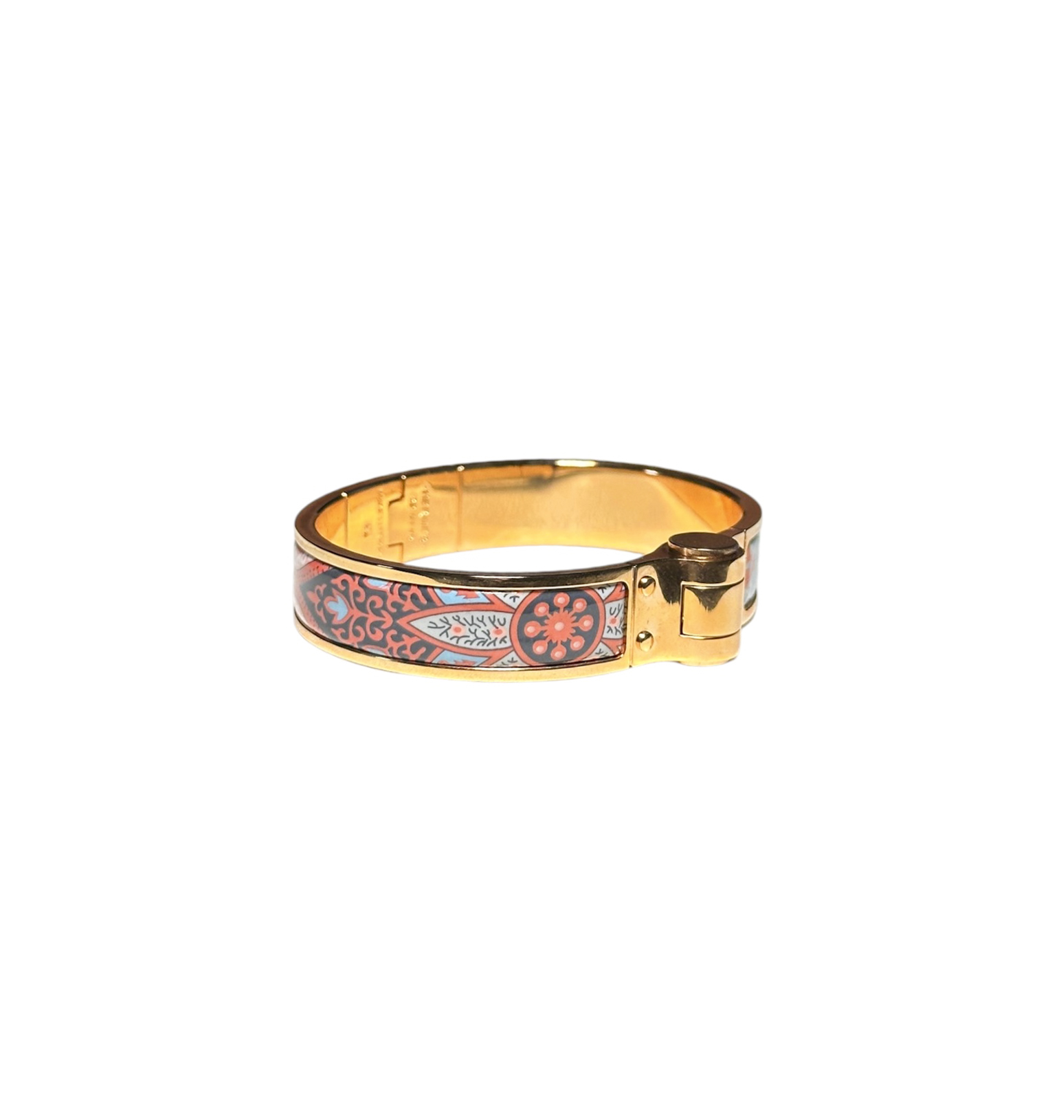 Hermes Charniere Printed Enamel Narrow Hinged Bracelet Rose Gold Plated - Image 2