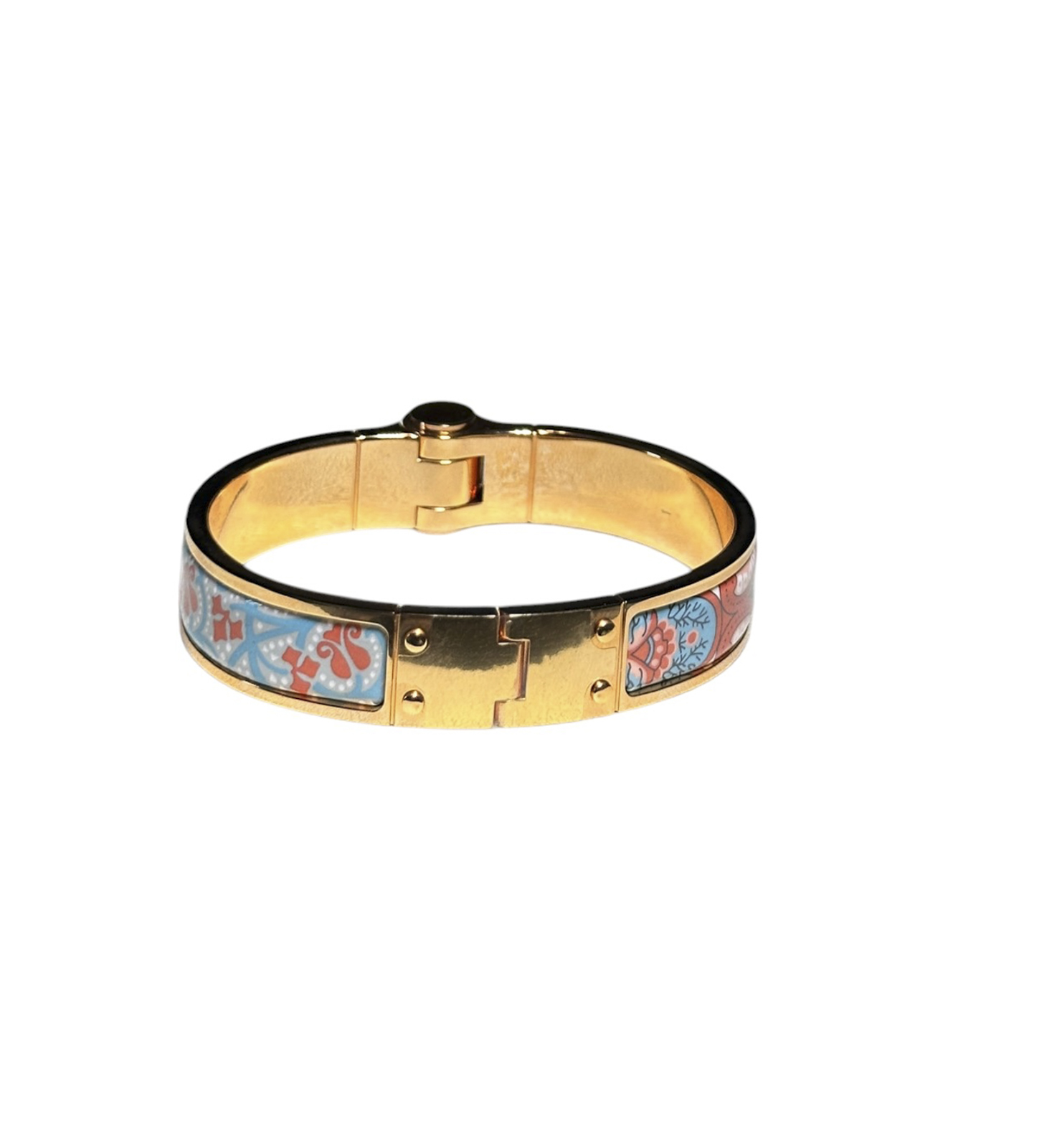 Hermes Charniere Printed Enamel Narrow Hinged Bracelet Rose Gold Plated - Image 4