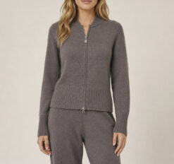 KILTE The Kay Cotton Cashmere Full Zip Knit Sweater Jacket Truffle Size 2