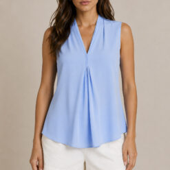 Kobi Halperin Marina Blue Silk V Neck Pleated Sleeveless Blouse Top NWT XS
