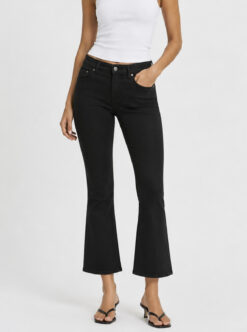 L'AGENCE Kendra Black Mid Rise Cropped Flare Jeans Raw Hem Size 25