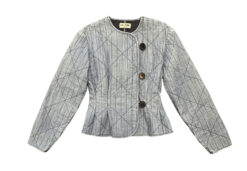 Alternative view of Le Jean Daria Fleur Quilted Peplum Jacket Blue Button Front XS NWOT