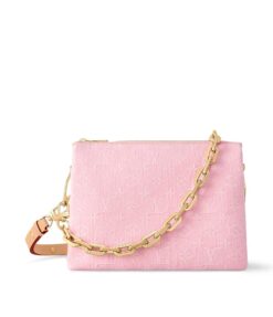 Louis Vuitton Coussin PM Pink Monogram Denim Gold Chain Shoulder Bag