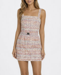 Le Superbe NWT Neon Coral Tweed Mini Dress Size 4 Sleeveless $395