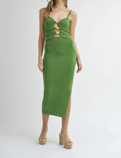 Mable Briley Green Knit Cutout Wood Embellished Bodycon Midi Dress Size Medium