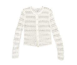 Alternative view of Minnie Rose White Chevron Pointelle Open Knit Cropped Cardigan Sweater Small