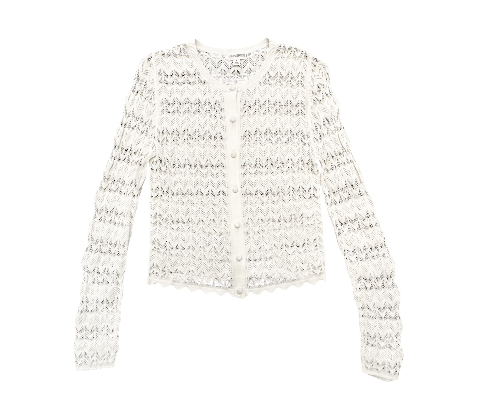 Minnie Rose White Chevron Pointelle Open Knit Cropped Cardigan Sweater Small - Image 2