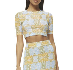 MISA Los Angeles Love Top Citrus Slice Floral Crop Top XS NWT Short Sleeve