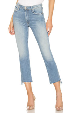 MOTHER The Insider Crop Step Fray Jeans Shoot To Thrill Blue Size 27 $285
