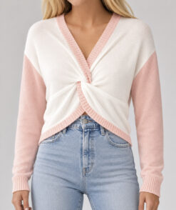 NADAAM Pink Cashmere White Poplin Twist Sweater Pullover XS Cropped Knit Top