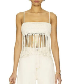 Nanushka Mariz Ivory Fringe Basket Weave Crop Cami Top Size S
