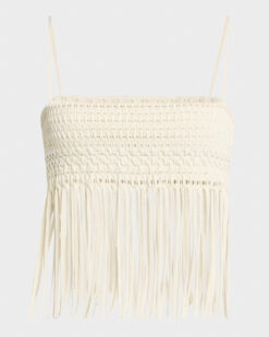 Alternative view of Nanushka Mariz Ivory Fringe Basket Weave Crop Cami Top Size S
