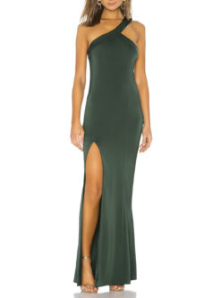 NBD Evan Emerald One Shoulder Maxi Gown Front Slit Formal Dress XS