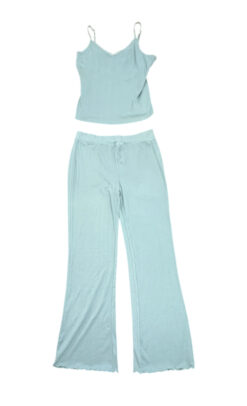 Alternative view of PJ Salvage Aqua Blue Lace Cami Wide Leg Pants Pajama Lounge Set Size Small