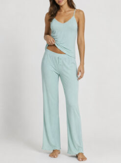 PJ Salvage Aqua Blue Lace Cami Wide Leg Pants Pajama Lounge Set Size Small