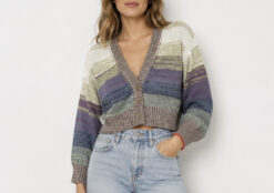 Raquel Allegra Kirstie Cardigan Purple Lavender Stripe Cropped Sweater 0