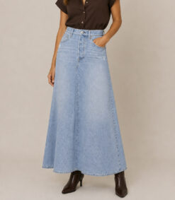 rag & bone Liquid Miramar Midi Skirt Trompe L'Oeil Jersey Blue Size 29