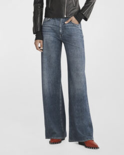 rag & bone Miramar Sofie Cotton Terry Wide Leg Jeans Kimber Wash Size 26