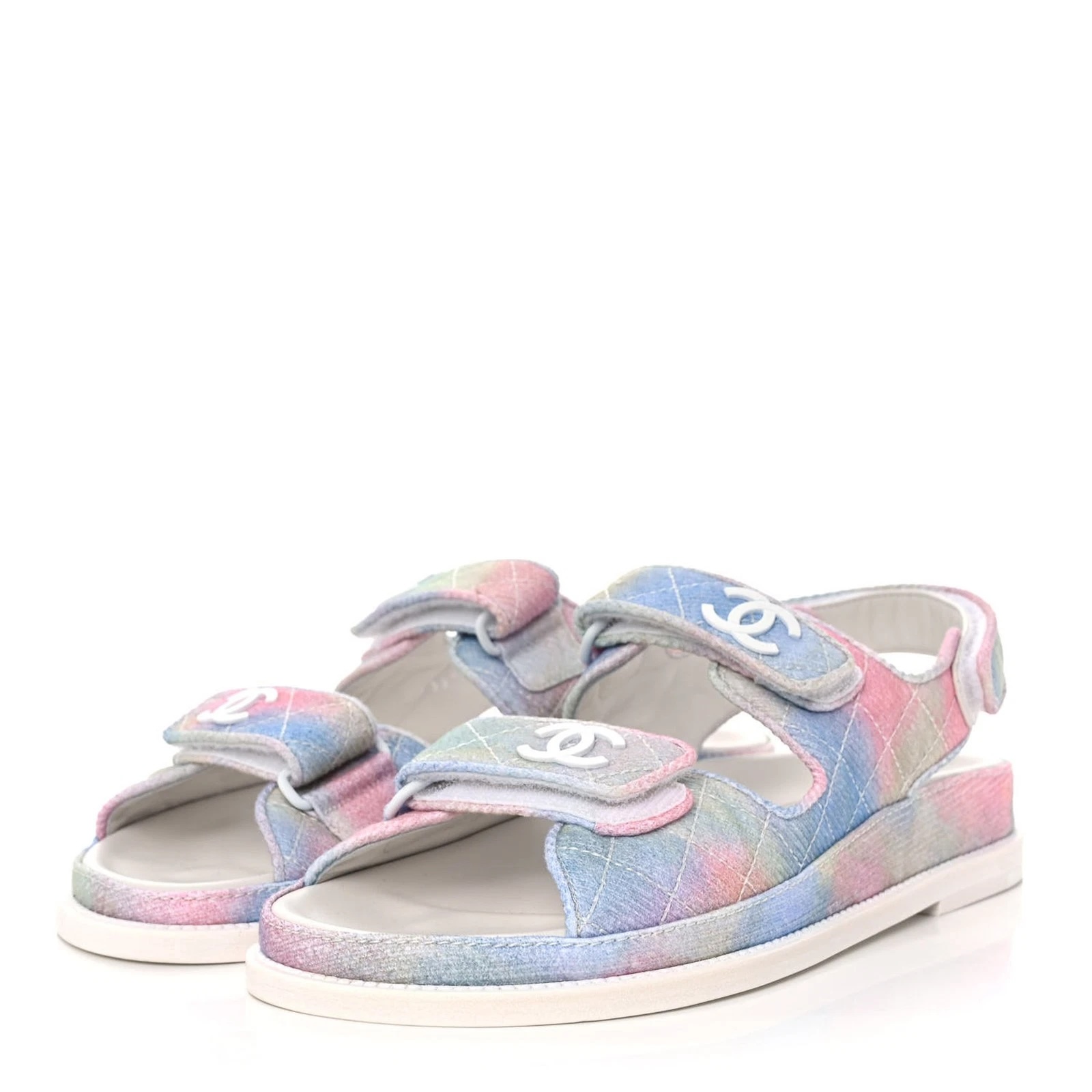 Chanel CC Logo Rainbow Quilted Slingback Dad Sandals Shoes 41.5 NIB
