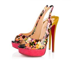 Christian Louboutin Lady Peep Sling 150 Floral Patent Platform Pumps 39.5 NIB