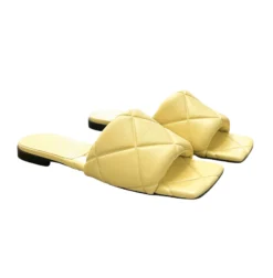 Bottega Veneta Lido Yellow Quilted Leather Mule Slide Sandals Size 37.5