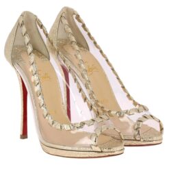 Christian Louboutin Hargaret 120 Gold PVC Glass Slipper Pumps Heels 39.5 NIB