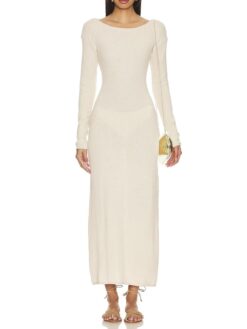 ONIA Sandshell Ivory Knit Cutout Cross Back Long Sleeve Maxi Dress XS