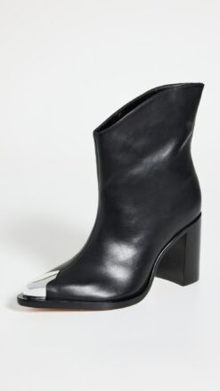 Alternative view of SCHUTZ Blaze Boots 7 Black Leather Silver Metal Toe Cap Block Heel NEW
