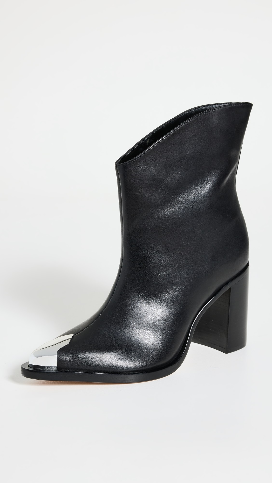 SCHUTZ Blaze Boots 7 Black Leather Silver Metal Toe Cap Block Heel NEW - Image 2