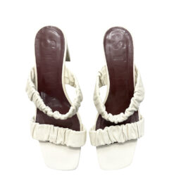 Alternative view of STAUD Frankie Ruched Ivory Leather Strappy Mule Heels Sandals Size 38 Block