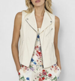Theory Zita Lamb Leather Moto Vest Muslin Off White Ivory Zip Women's XS