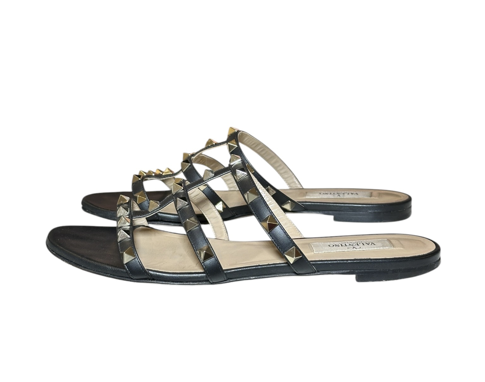 Valentino Garavani Rockstud Black Leather Caged Flat Slide Sandals Size 37 - Image 5