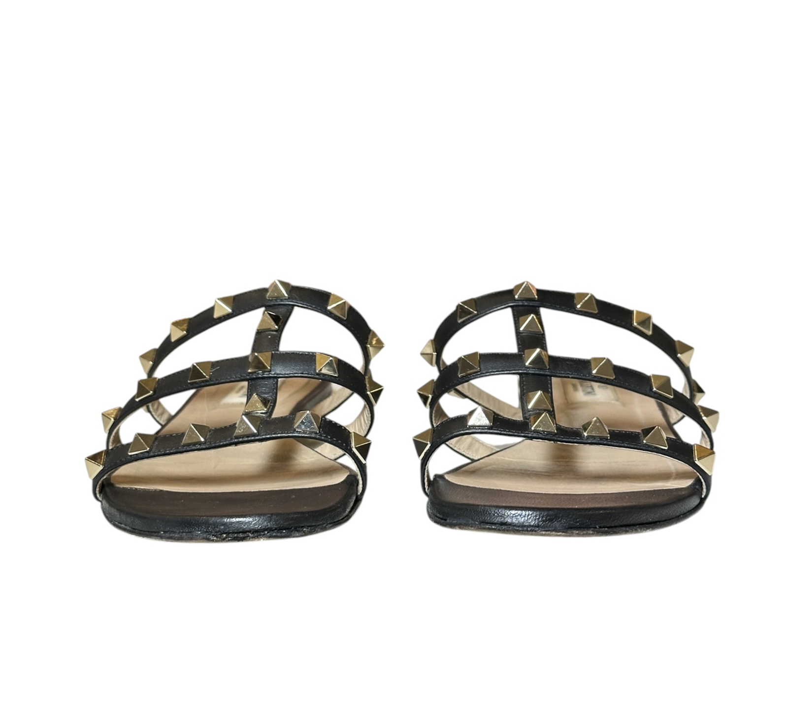 Valentino Garavani Rockstud Black Leather Caged Flat Slide Sandals Size 37 - Image 4