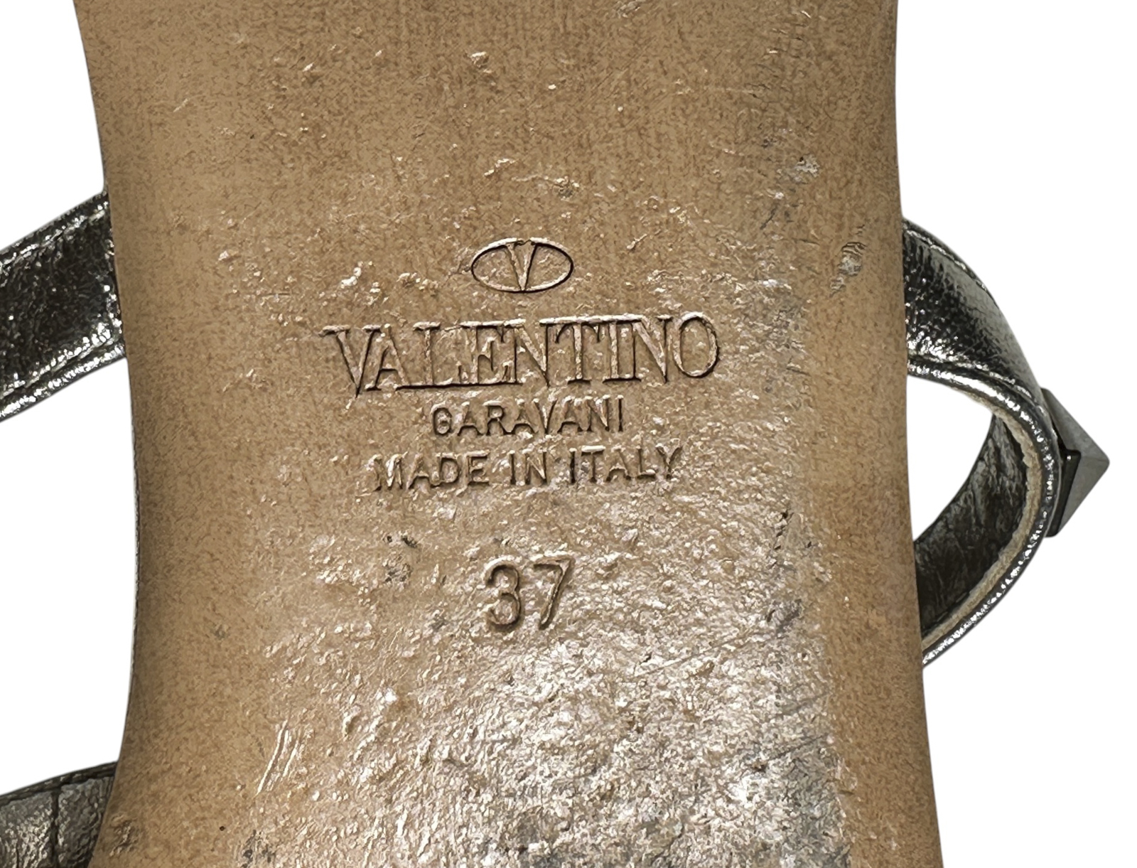 Valentino Garavani Rockstud Pewter Metallic Leather Caged Flat Slide Sandals Size 37 - Image 8