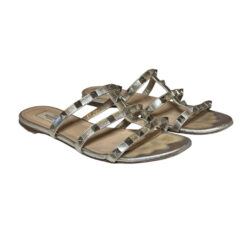 Alternative view of Valentino Garavani Rockstud Pewter Metallic Leather Caged Flat Slide Sandals Size 37