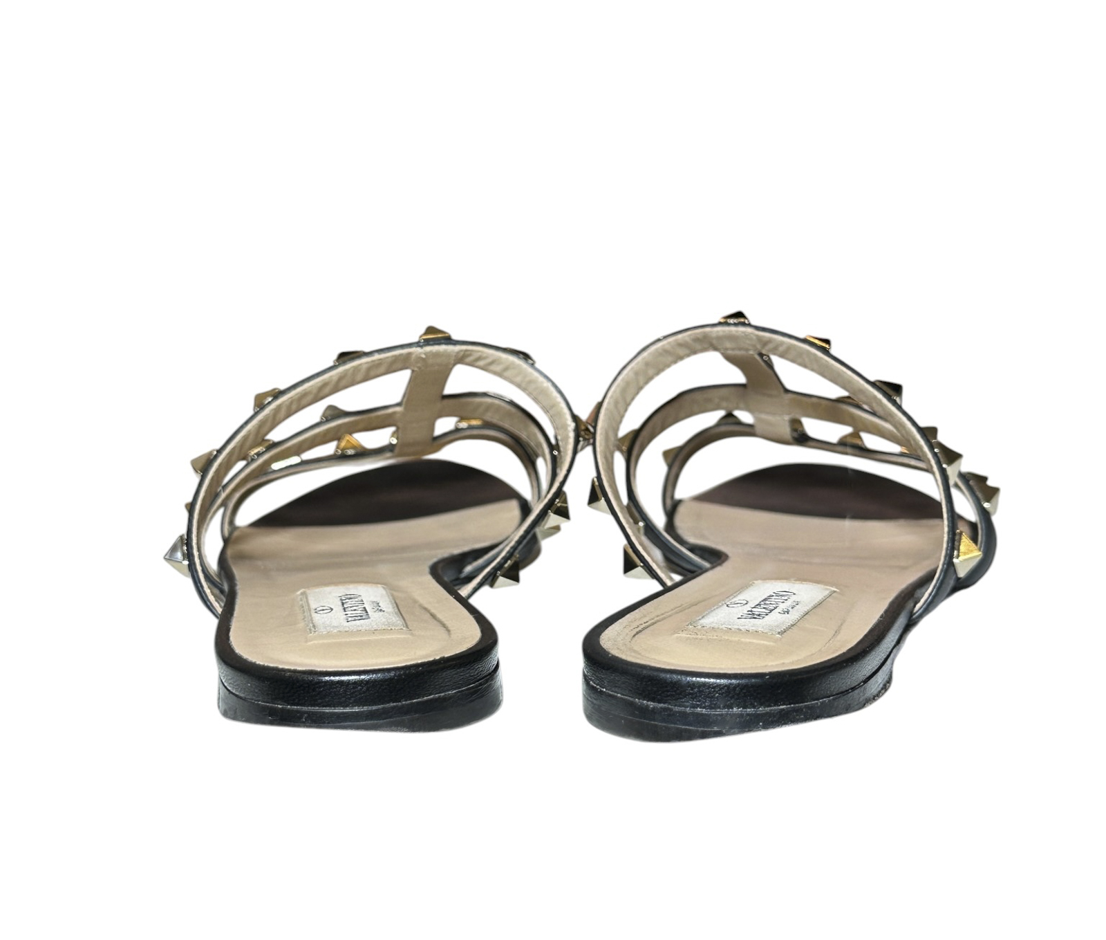Valentino Garavani Rockstud Black Leather Caged Flat Slide Sandals Size 37 - Image 6