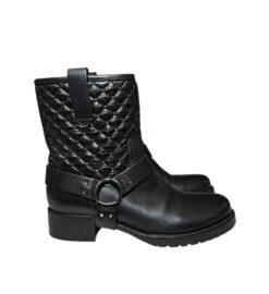 Valentino Garavani Rockstud Quilted Leather Biker Ankle Boots Black 37.5