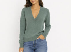 Veronica Beard Green 100% Cashmere V Neck Pullover Sweater Size XS $498