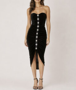 Veronica Beard Palo Black Velvet Crystal Pearl Strapless Midi Dress Size 0
