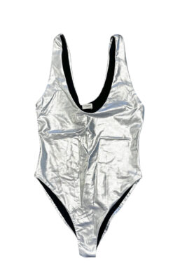 Alternative view of Saint Laurent Silver Metallic Lamé Jersey Bodysuit Tank Top Small Small