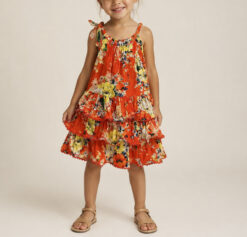 Zimmermann Girls Alight Red Floral Print Tiered Cotton Mini Dress Size 4